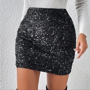 Luxe Black Sequin Party Holiday Evening Mini Skirt XS S M L